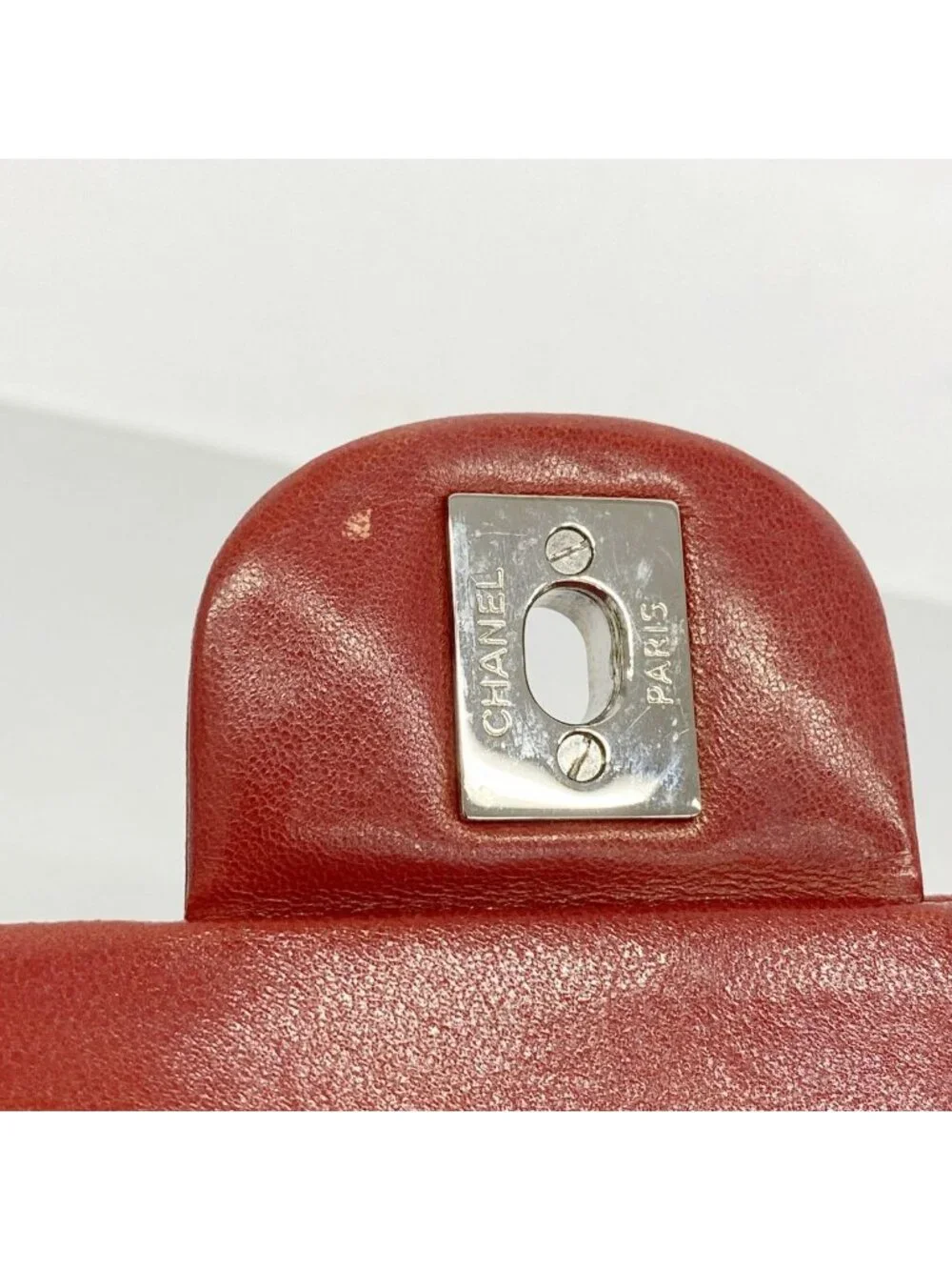 Chanel Shoulder Bag Quilted Lambskin Red Silver